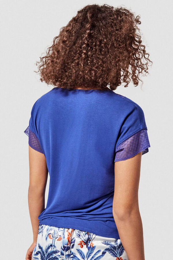 Gisela T-shirt manga curta lisa azul