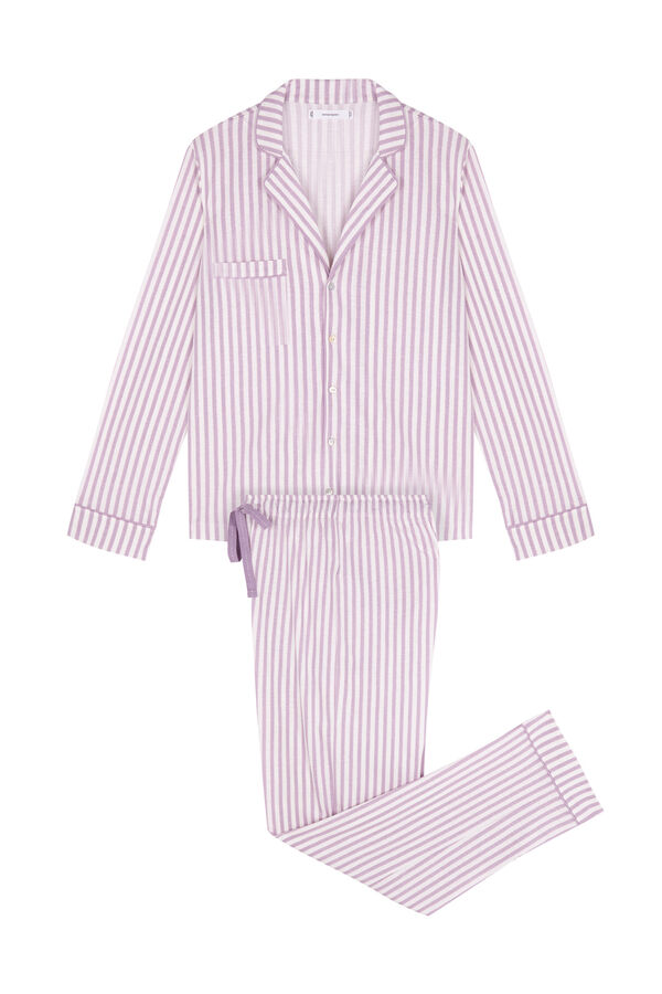 Women'secret Pijama camiseiro longo 100% algodão com riscas lilás rosa