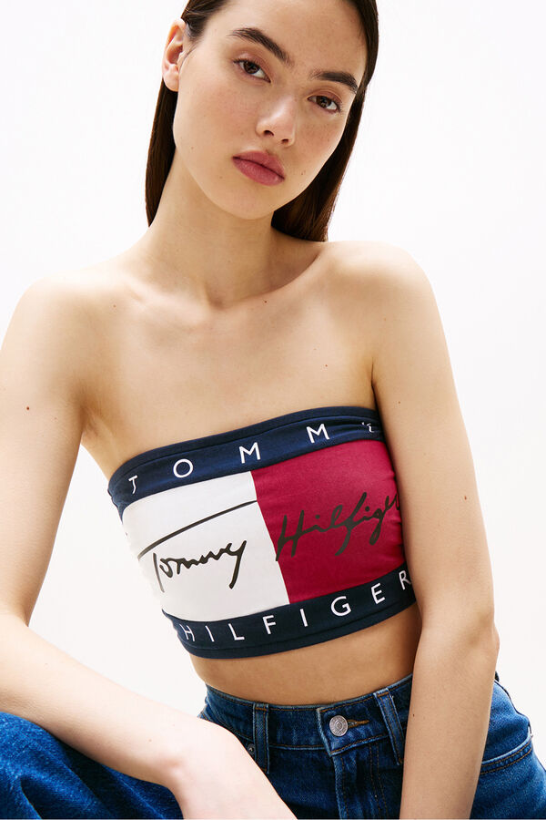 Tommy Hilfiger Top biqu&iacute;ni bandeau estampado bandeira Tommy Hilfiger azul