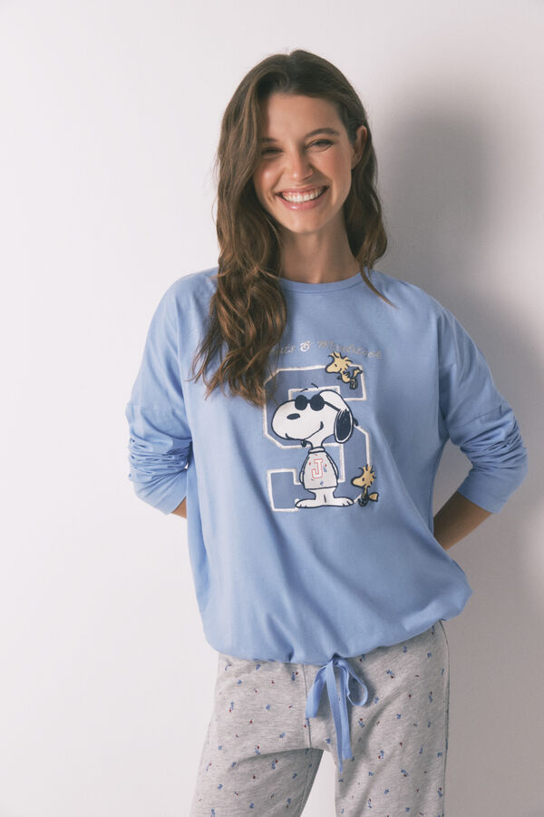 Women'secret Pijama comprido de algodão do Snoopy azul azul