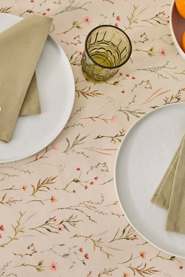 Textura Toalha de mesa floral de algodão resistente a manchas bege