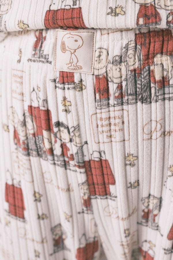 Women'secret Pijama longo em canelada extrassuave branco do Snoopy bege