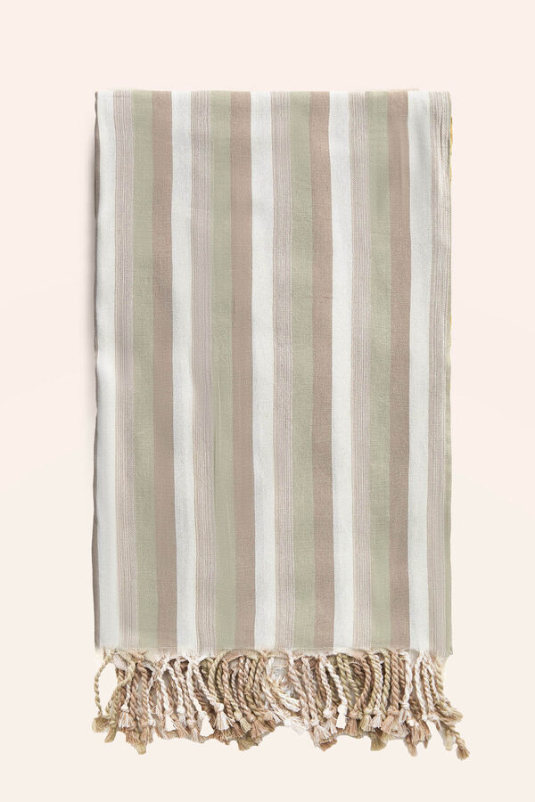 Toalla de playa de algodón a rayas verdes Luxor Baño Cortefiel - Main Image