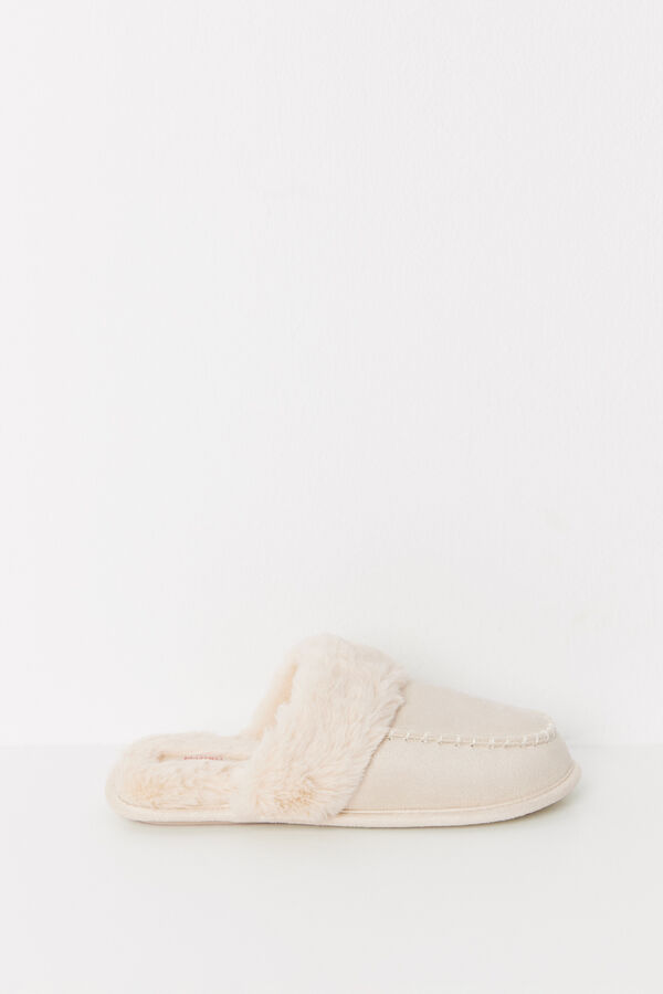 Womensecret Beige faux fur house slippers nude