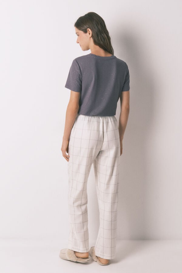 Women'secret Calça comprida de flanela branca com estampa xadrez bege