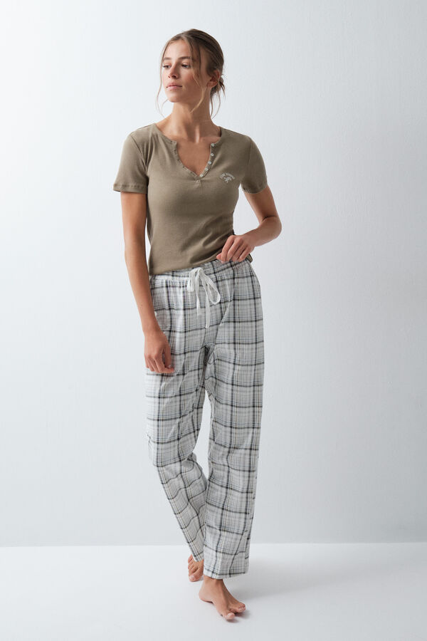 Women'secret Cal&ccedil;a comprida em algod&atilde;o xadrez branco