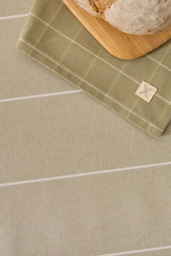 Textura Toalha de mesa riscas de algodão resistente a manchas bege