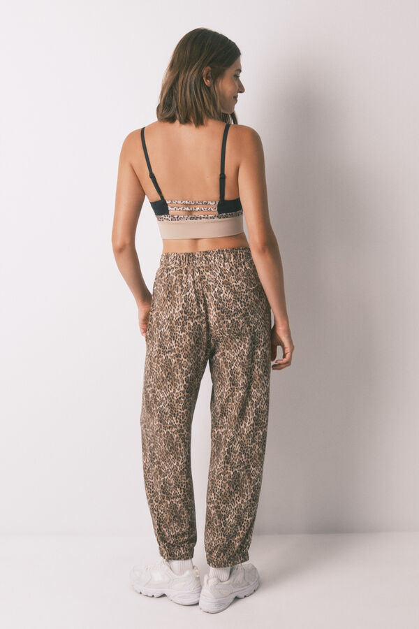 Women'secret Calça comprida com estampa animal de cenoura marrom cru