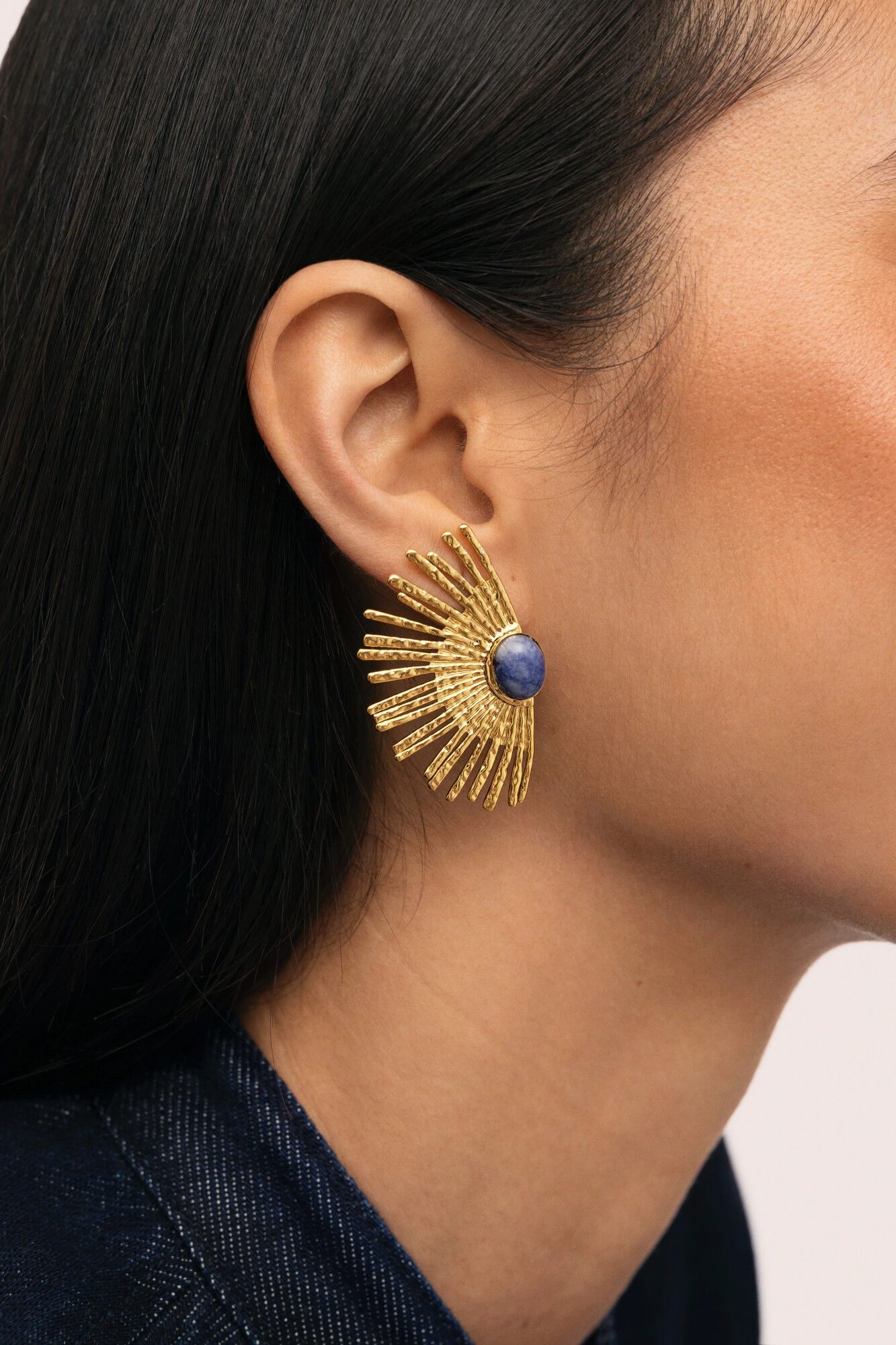 Singularu Pendientes Sunbeam Azul Acero Ba&ntilde;o Oro