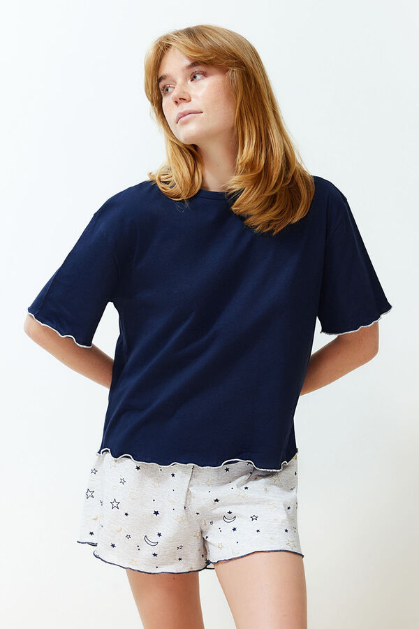 Trendyol Conjunto de pijama azul marinho com estampado galáctica e calças  azul