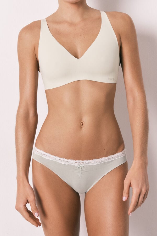 Women'secret Pack 7 cuecas cl&aacute;ssicas em algod&atilde;o, renda e la&ccedil;o branco