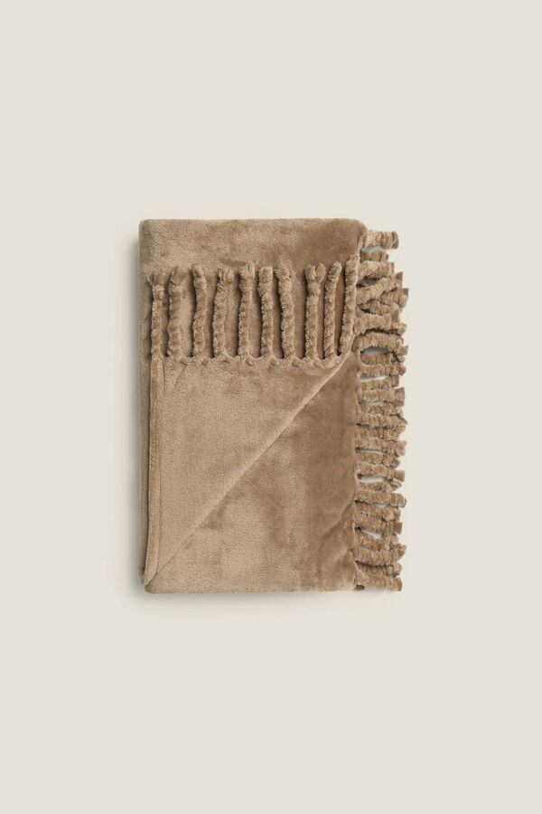 Textura Manta de polar com franjas castanho