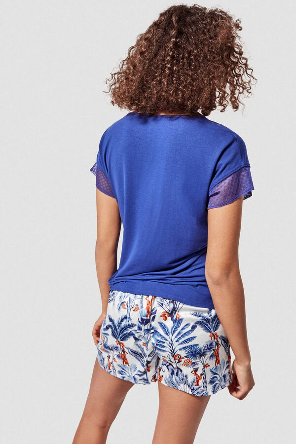 Gisela T-shirt manga curta lisa azul