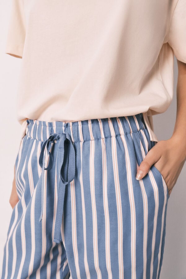Women'secret Cal&ccedil;as compridas em viscose com estampado de riscas azul
