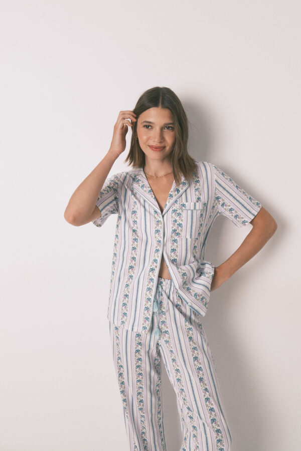 Women'secret Pijama camiseiro capri riscas 100% algodão bege