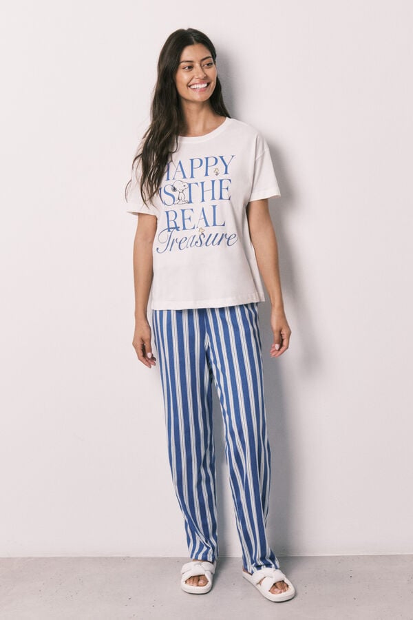 Women'secret Pijama Snoopy manga curta em algod&atilde;o Happy bege