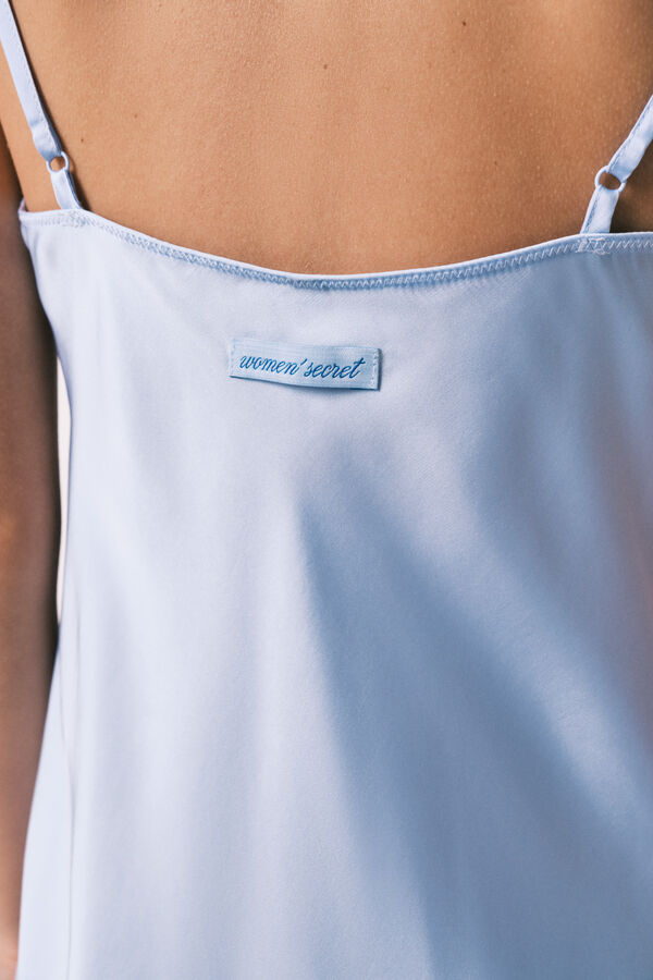 Women'secret Camisa de dormir midi de al&ccedil;as em cetim azul azul
