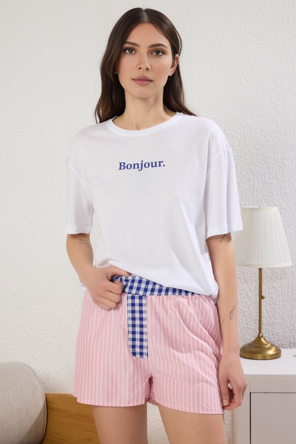 Trendyol Conjunto de pijama curto &agrave;s riscas branco