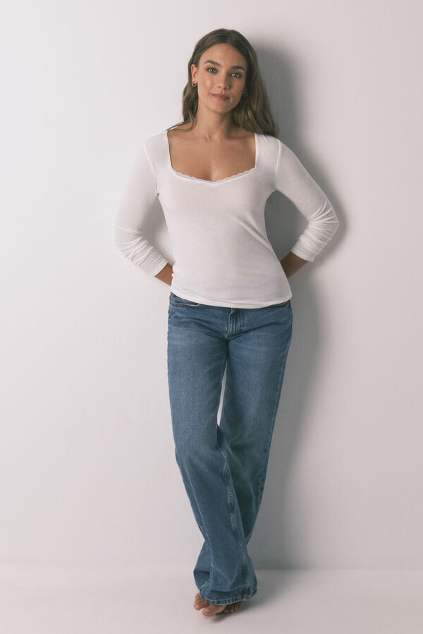 Women'secret T-shirt malha de malha super macia bege