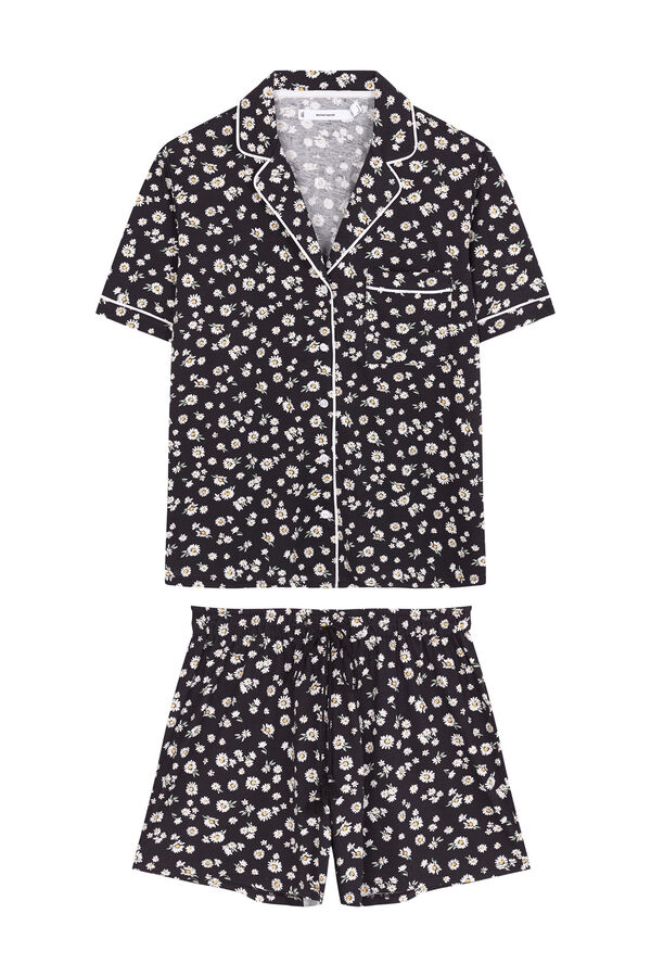 Women'secret Pijama camisero corto 100% algodón flores negro