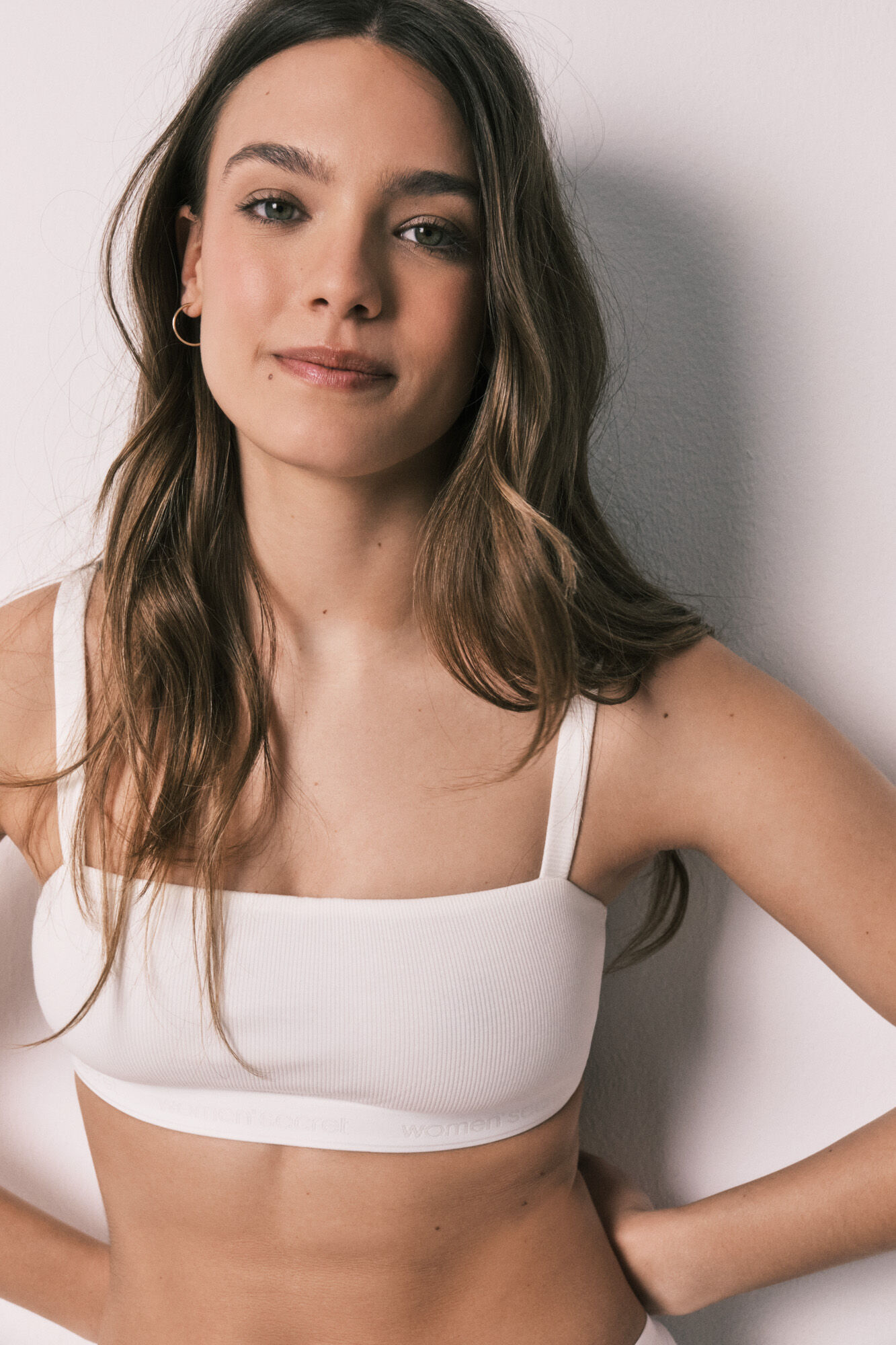 Women'secret Soutien top canelado em algod&atilde;o branco