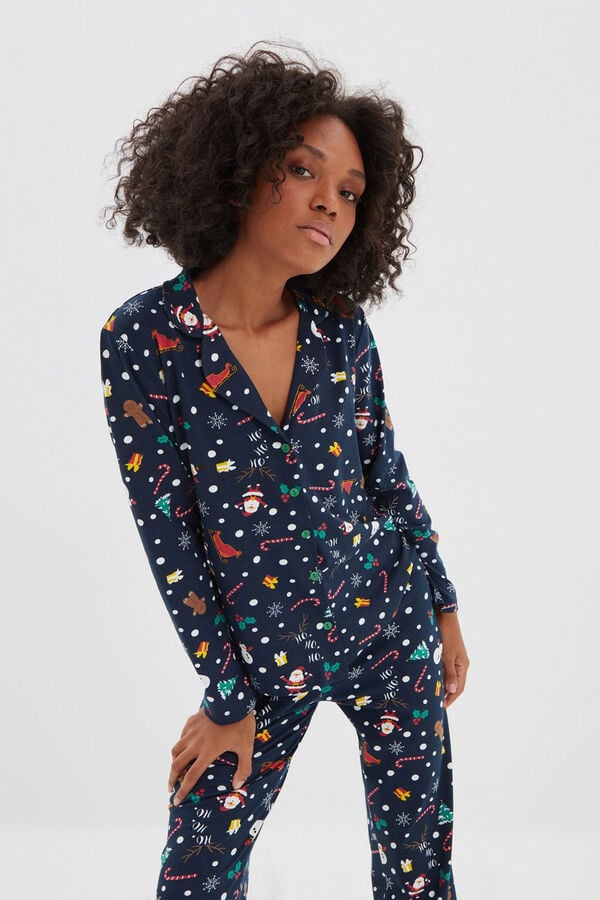 Trendyol Conjunto de pijama de Natal azul marinho azul