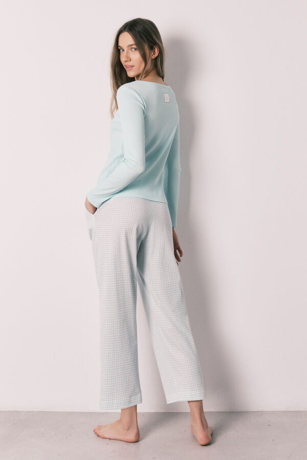 Women'secret Pijama comprido estampado vichy em algod&atilde;o verde verde