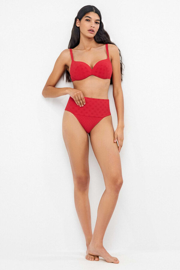 Gisela Top biqu&iacute;ni com aros jacquard bolinhas vermelho