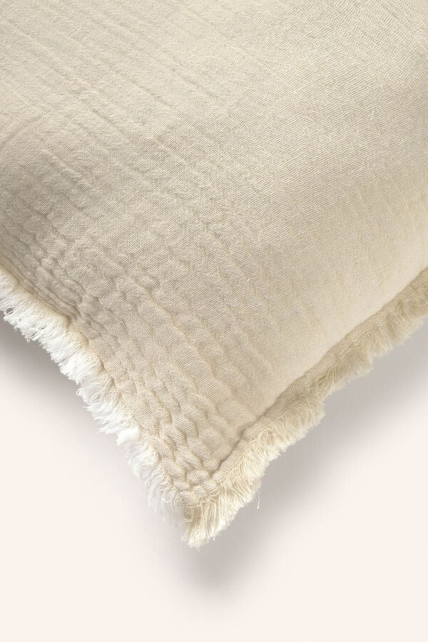 Calma House Capa de almofada quadrada de musselina de algod&atilde;o cru estampado