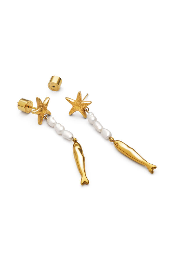 Singularu Pendientes Long Costa Acero Ba&ntilde;o Oro amarillo