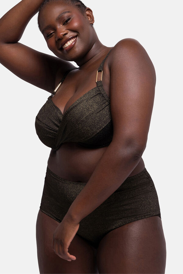 Dorina Calcinha de biquíni midi moldadora preta com glitter preto