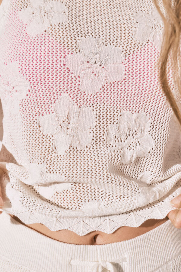 Women'secret T-shirt top em crochet bege bege