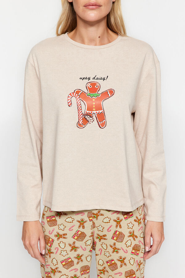 Trendyol Conjunto de pijama de gengibre cru de Natal estampado