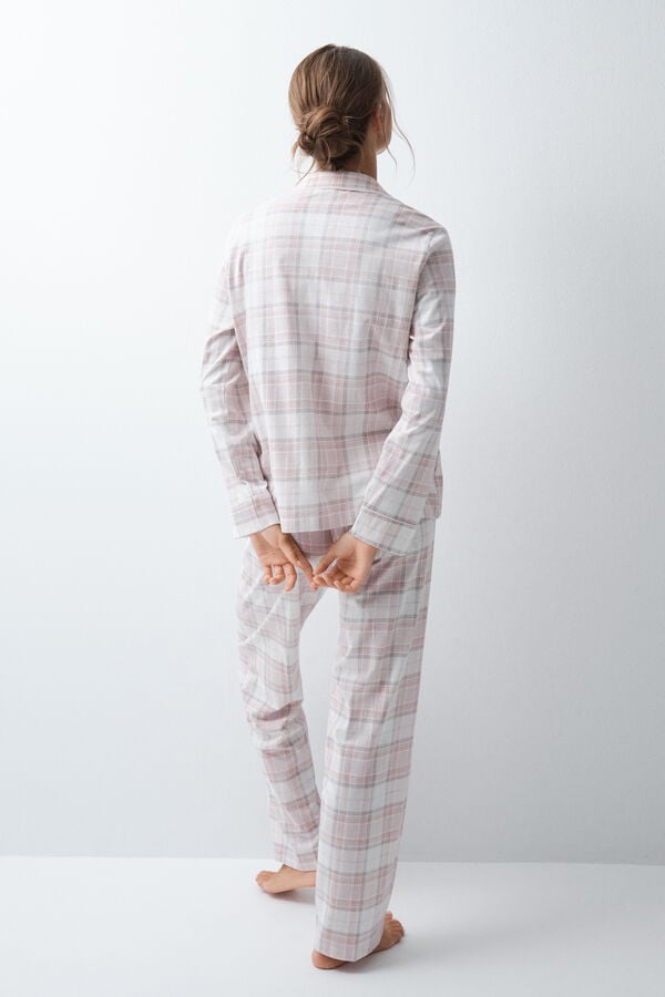 Women'secret Pijama comprido camiseiro em algod&atilde;o xadrez cru