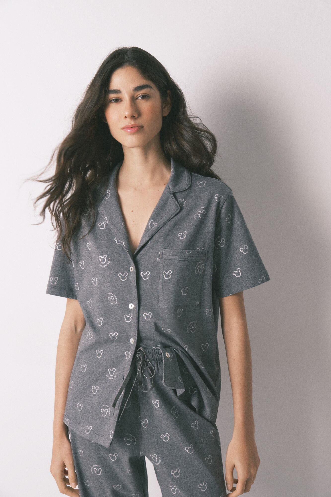 Women'secret Pijama camiseiro comprido 100% algod&atilde;o cinzento Mickey