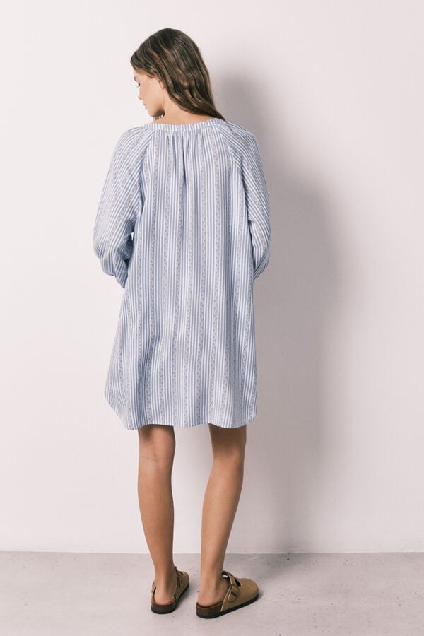 Women'secret Camisola curta em viscose estampado riscas azul azul