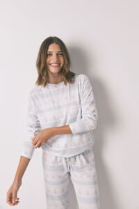 Women'secret Pijama pijama comprido de malha macia com bordas azuis