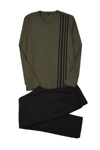 Trendyol Conjunto de pijama cáqui com corte regular e estampado riscas 