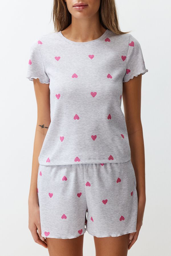 Trendyol Conjunto de pijama curto cora&ccedil;&otilde;es cinzento