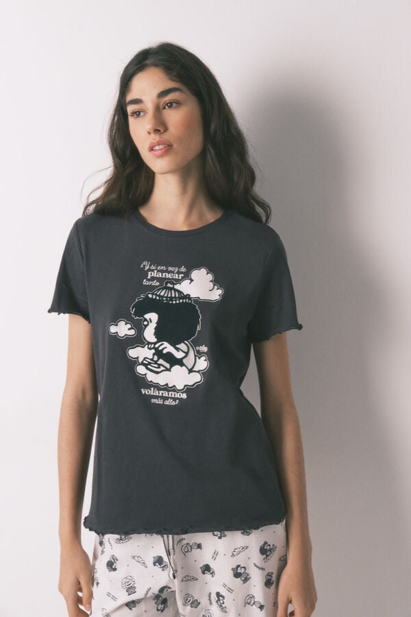 Women'secret Pijama estampado Mafalda em 100% algod&atilde;o cinza cinzento