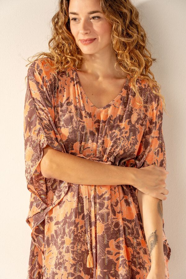 Abbacino  Caft&atilde; em algod&atilde;o estampado abstrato laranja vermelho