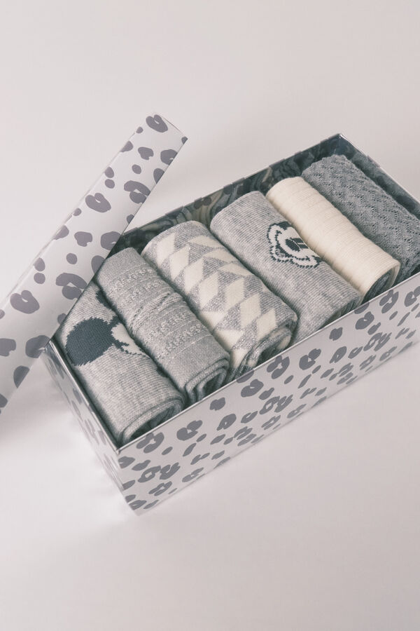 Women'secret Pacote de 6 meias longas de algod&atilde;o com Minnie e Mickey   cinzento