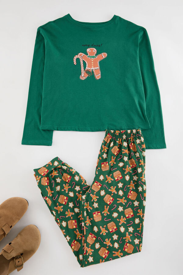 Trendyol Conjunto de pijama de gengibre verde natal verde