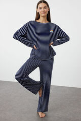 Trendyol Conjunto de pijama de viscose riscas azul marinho  azul