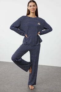 Trendyol Conjunto de pijama de viscose riscas azul marinho 
