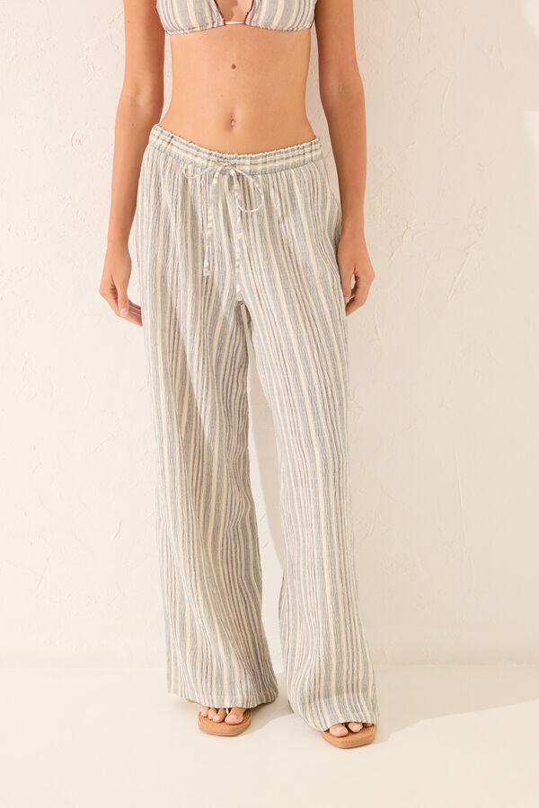 Women'secret Calça comprida cinza listrada cinzento