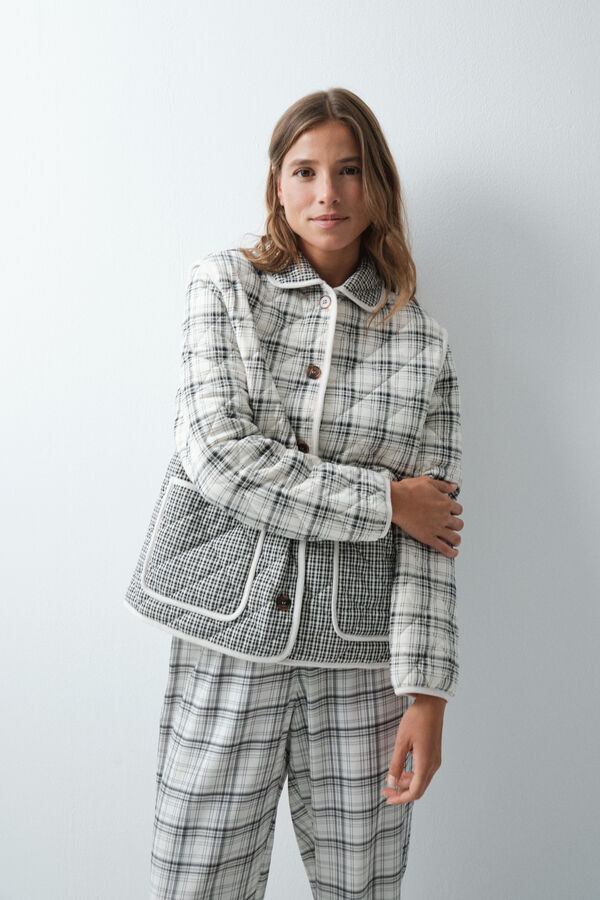 Women'secret Bata corta cuadros gris estampado