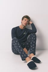 Women'secret Chinelos de quarto texturizadas azuis masculinas azul