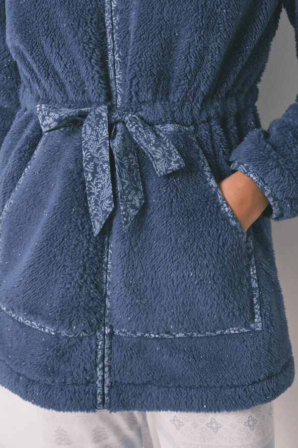 Women'secret Robe midi com capuz em polar lurex azul azul