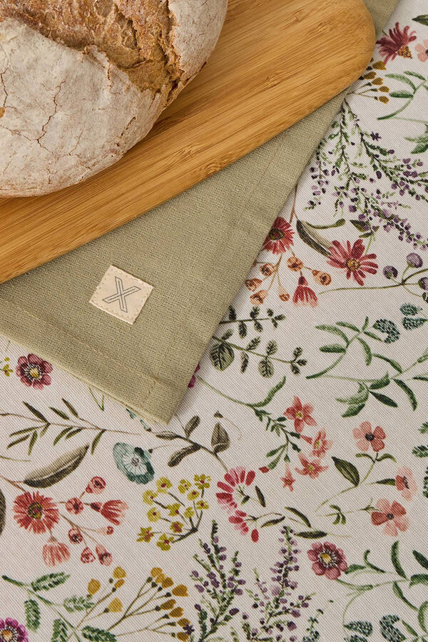 Textura Toalha de mesa redonda de algodão resistente a manchas com flores e folhas rosa
